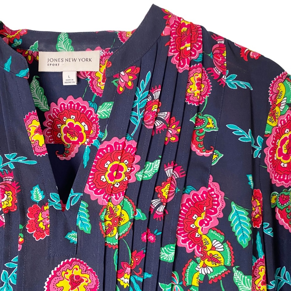 Jones New York Floral Smocked Boho Long Sleeve Blouse Tunic Large - Picture 4 of 7